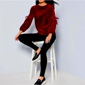 Karl Lagerfeld Paris Long Sleeve Peasant Sweater Blouse Velour / Velvet Merlot C